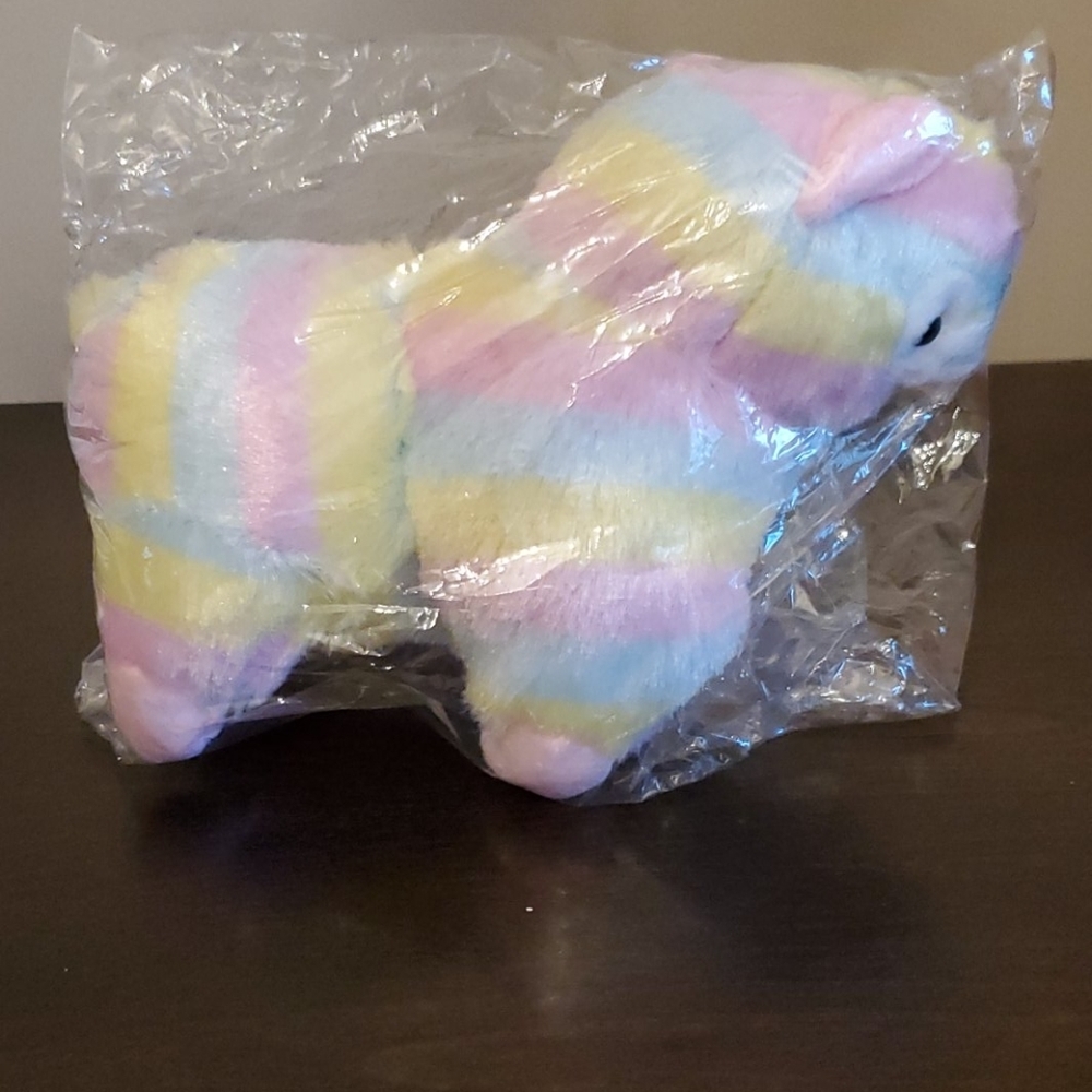 Pastel Rainbow Alpaca Plush Stuffed Animal Striped Pink Blue Yellow Toy NEW